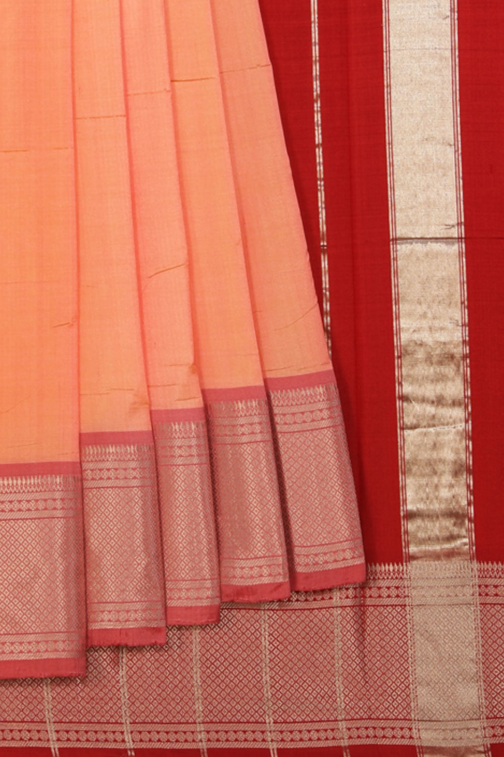 Collection of Mangalgiri-Silk Peach Saree in a gallery layout