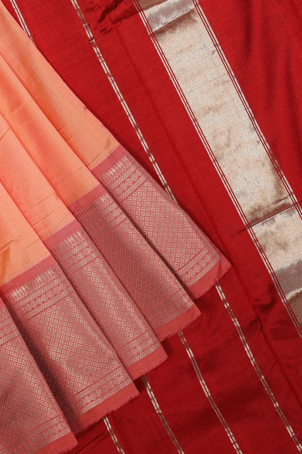 Collection of Mangalgiri-Silk Peach Saree in a gallery layout