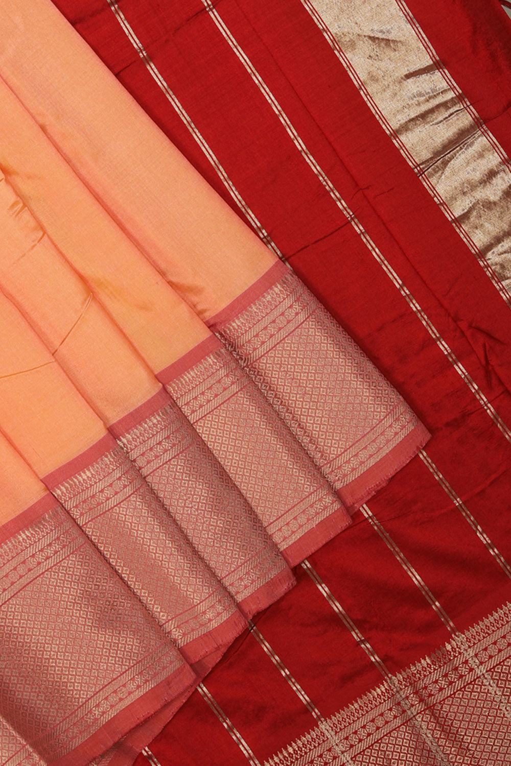 Collection of Mangalgiri-Silk Coral-Peach Saree in a gallery layout