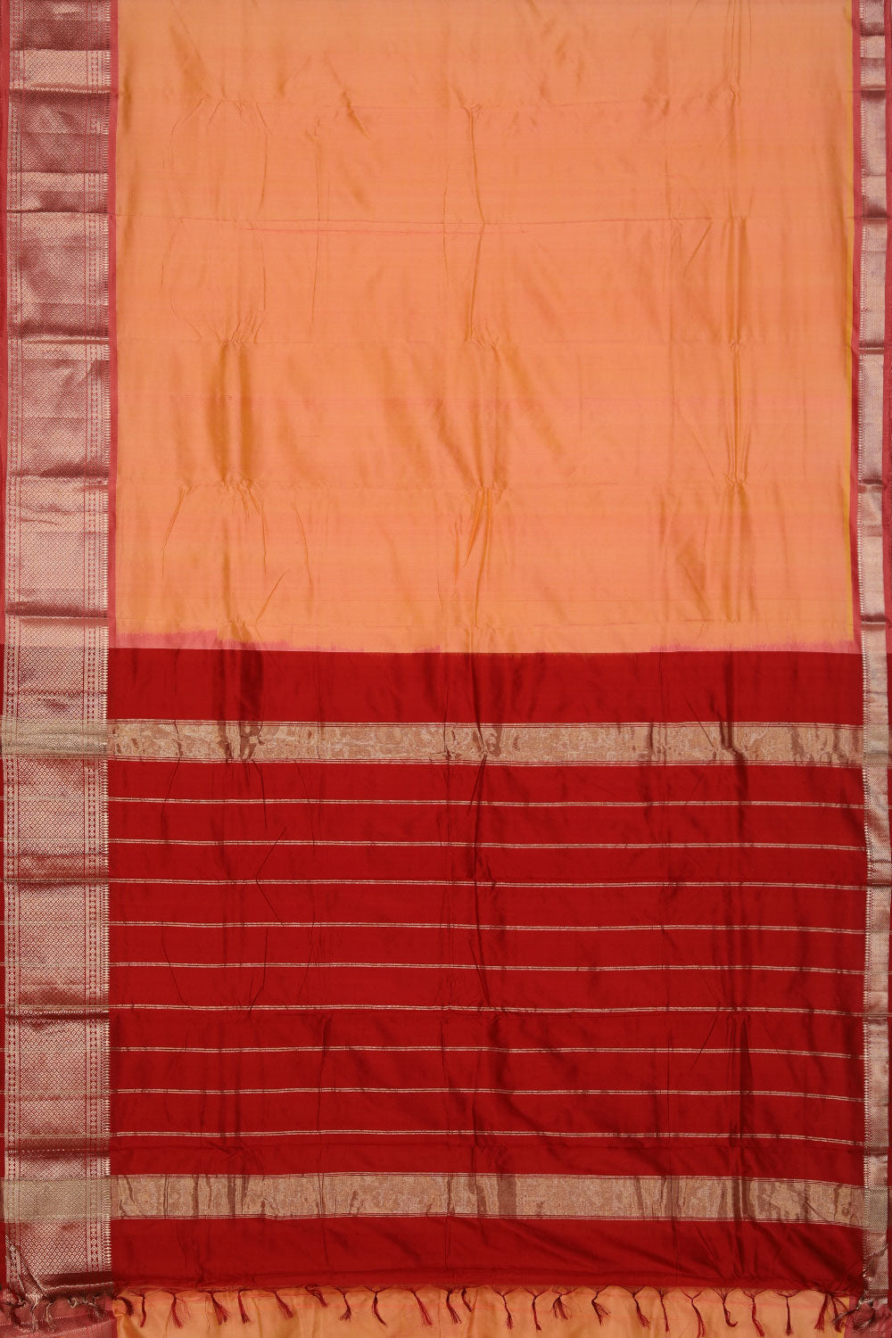 Collection of Mangalgiri-Silk Coral-Peach Saree in a gallery layout