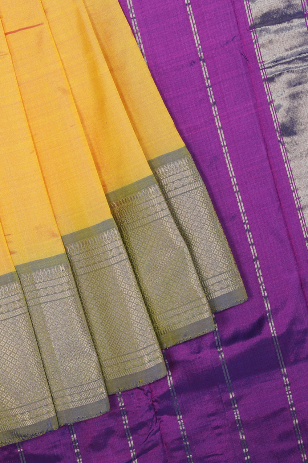 Collection of Mangalgiri-Silk Yellow Saree in a gallery layout