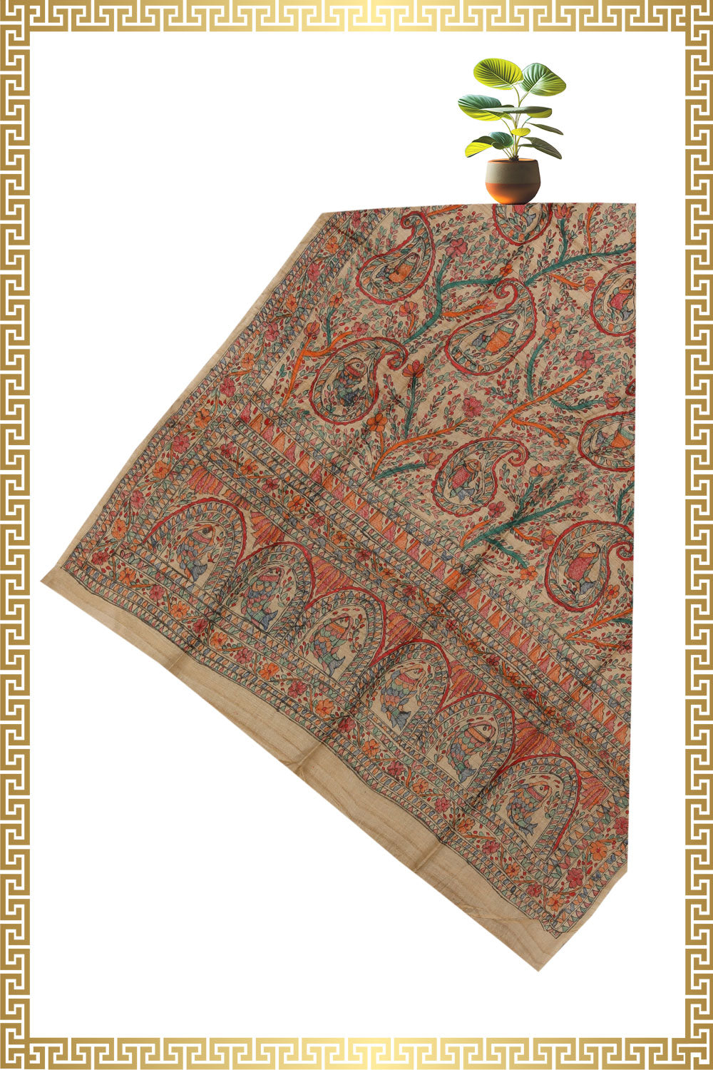 Madhubani Painted Beige Dupatta