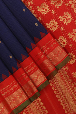 Image of Gadwal Navy Blue Saree