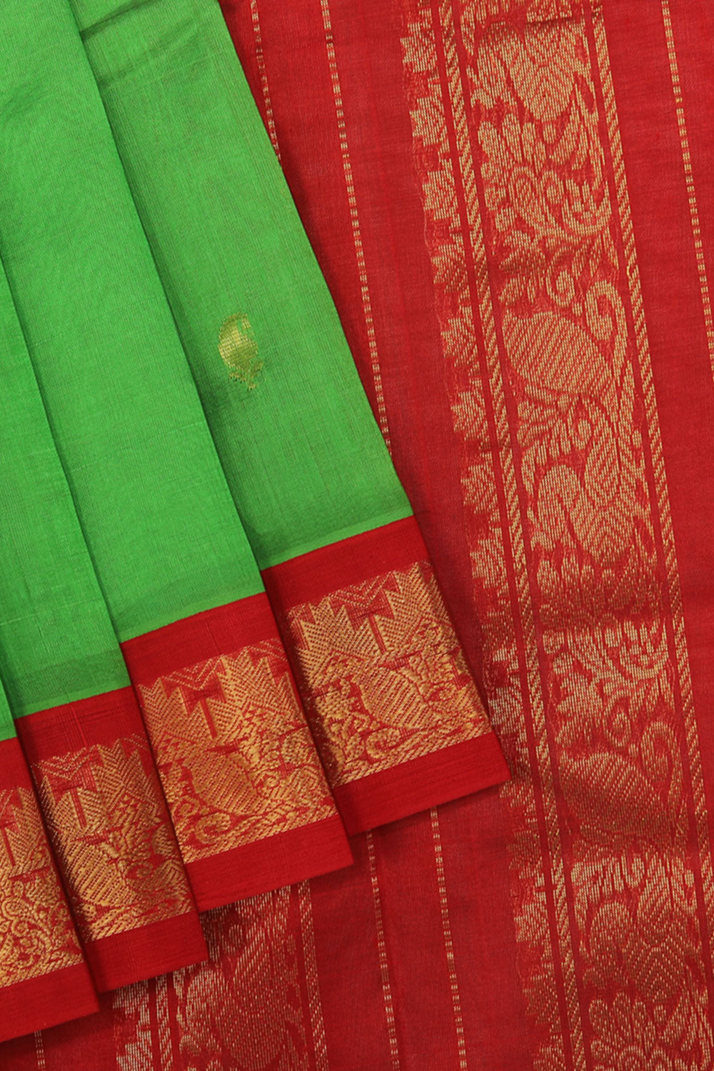 Image of Kuppadam Cotton-Silk Green Saree