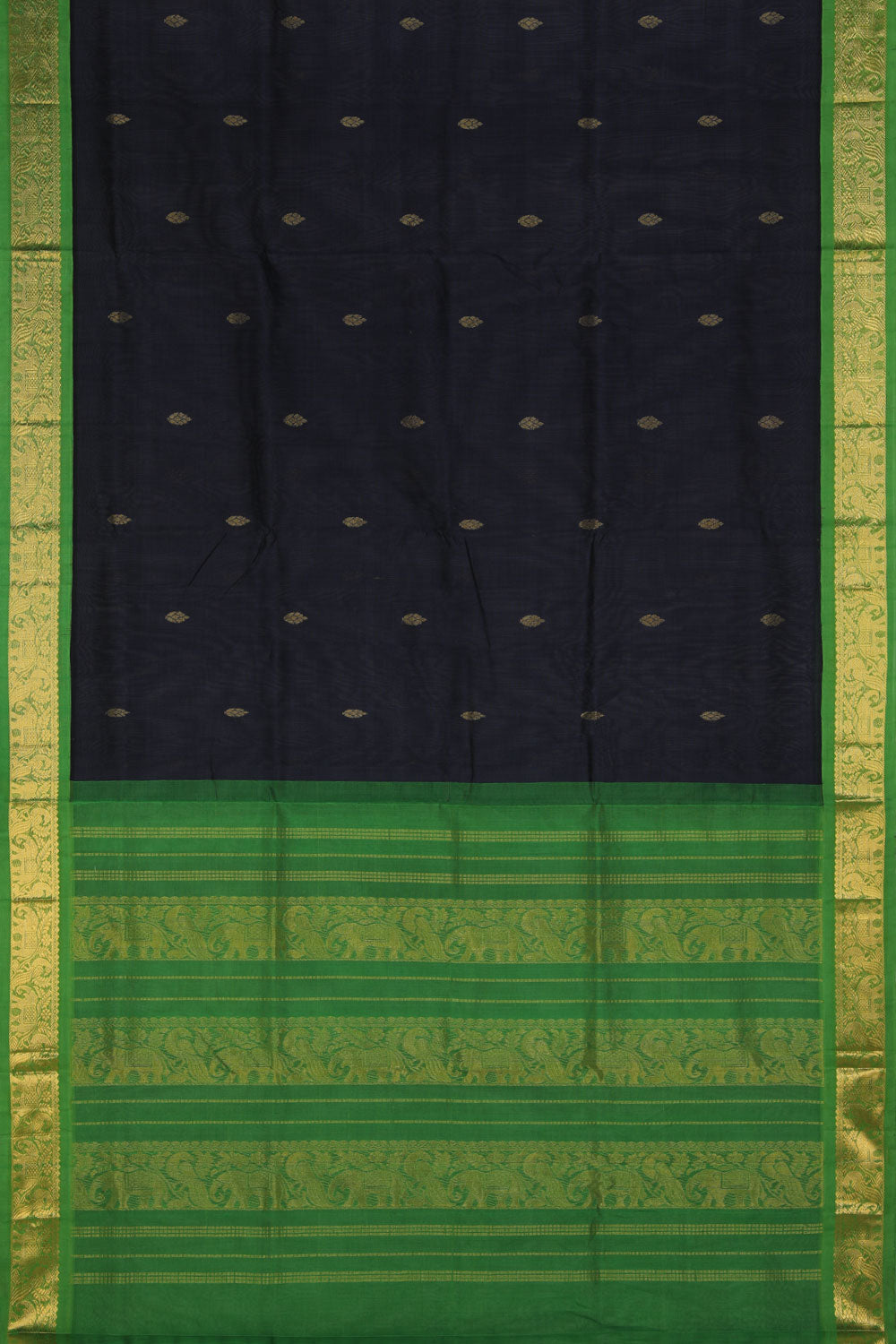 Image of Kuppadam Cotton-Silk Blueberry-Blue Saree