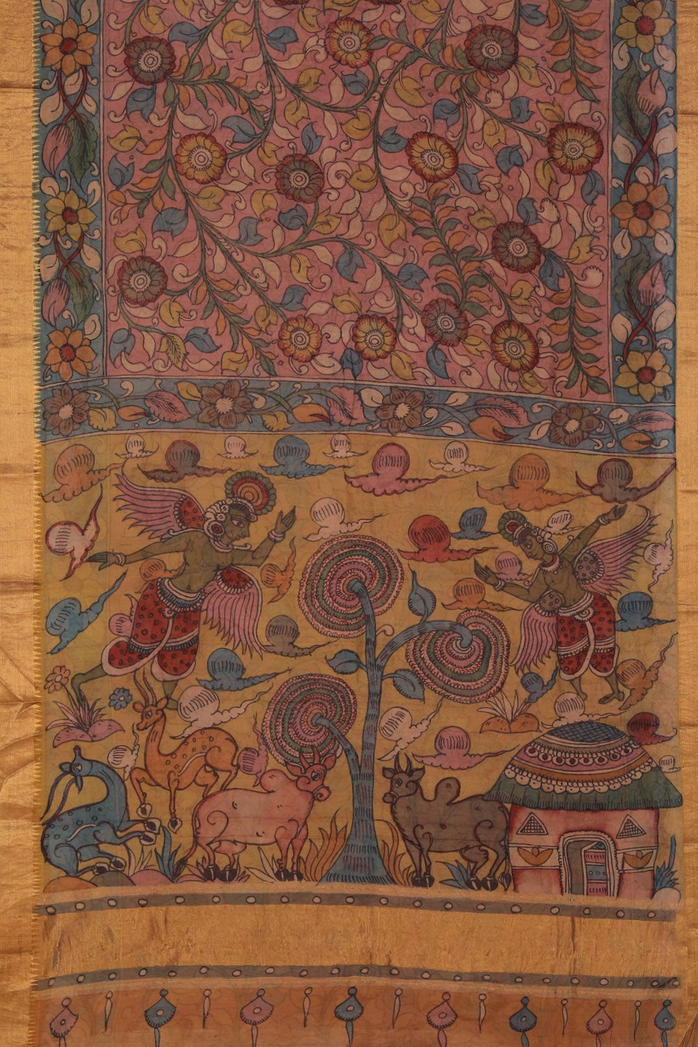 Collection of Kalamkari Painted Mangalagiri Saree in a gallery layout