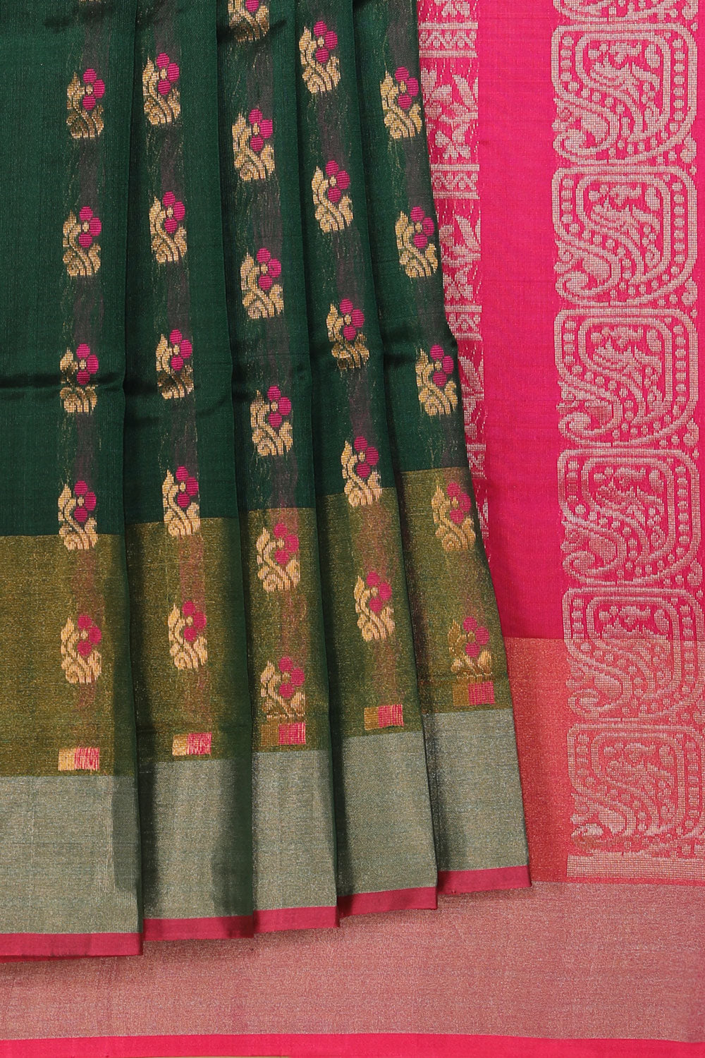 Uppada Silk Bottle-Green Saree