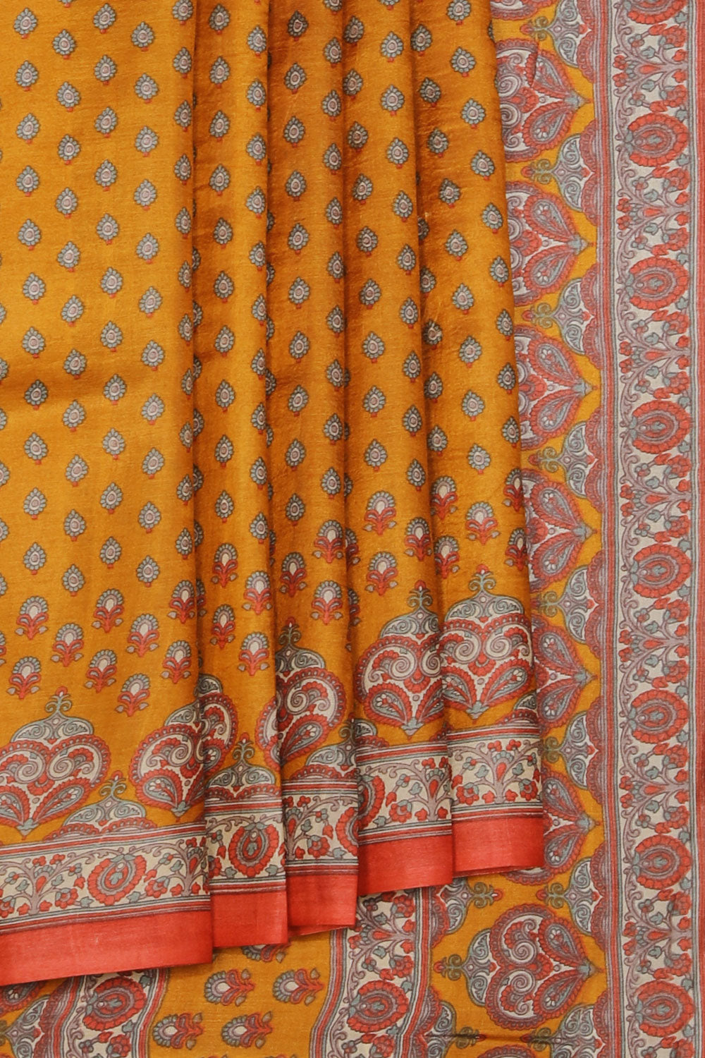 Collection of Tussar-Silk Printed Mustard Saree in a gallery layout