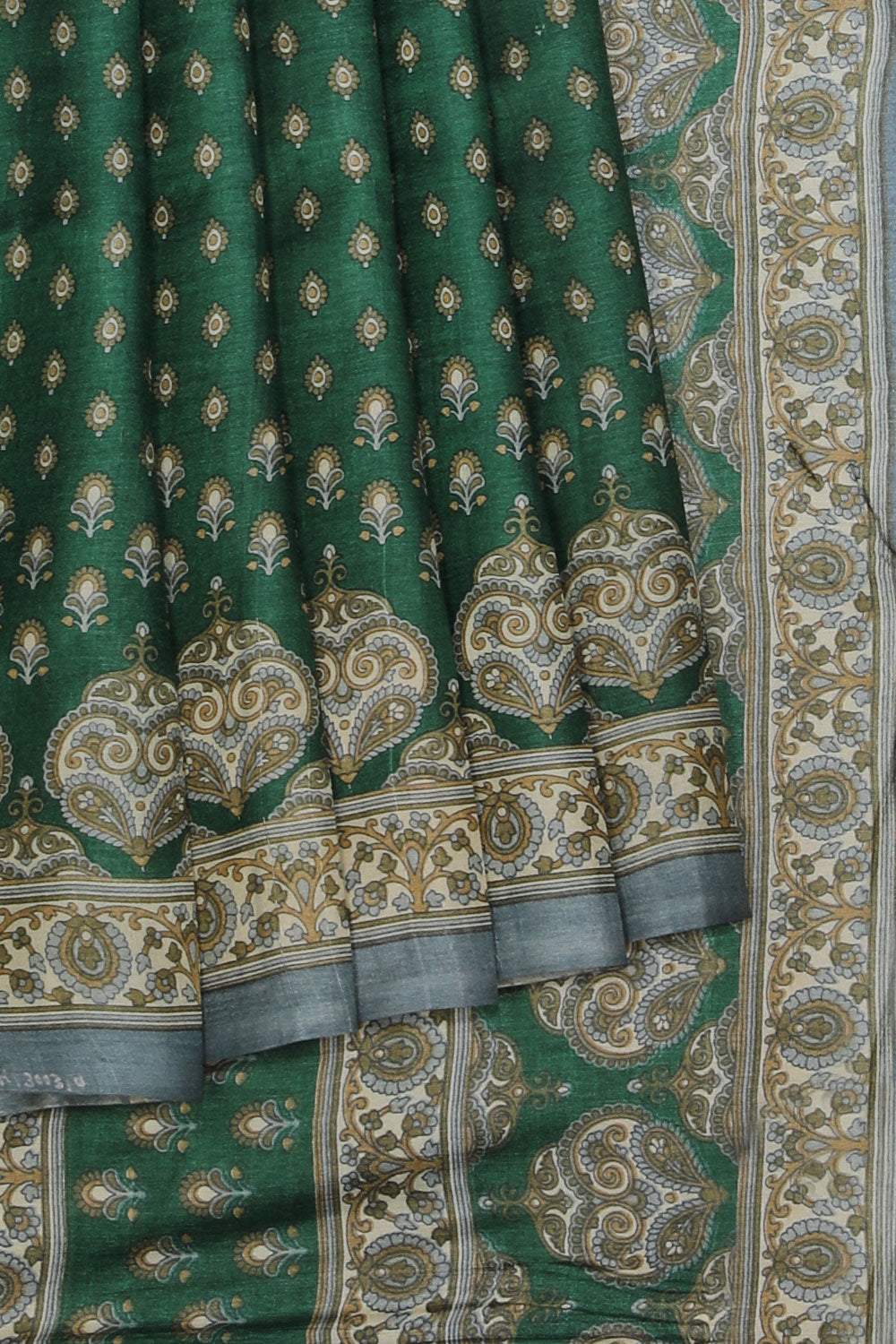 Collection of Tussar-Silk Printed Green Saree in a gallery layout