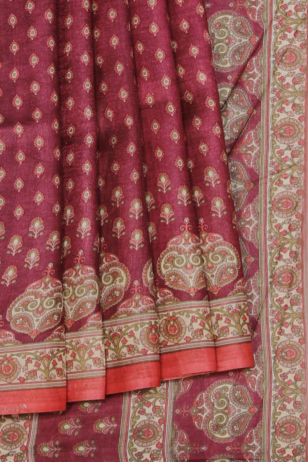 Tussar-Silk Printed Plum-Pink Saree