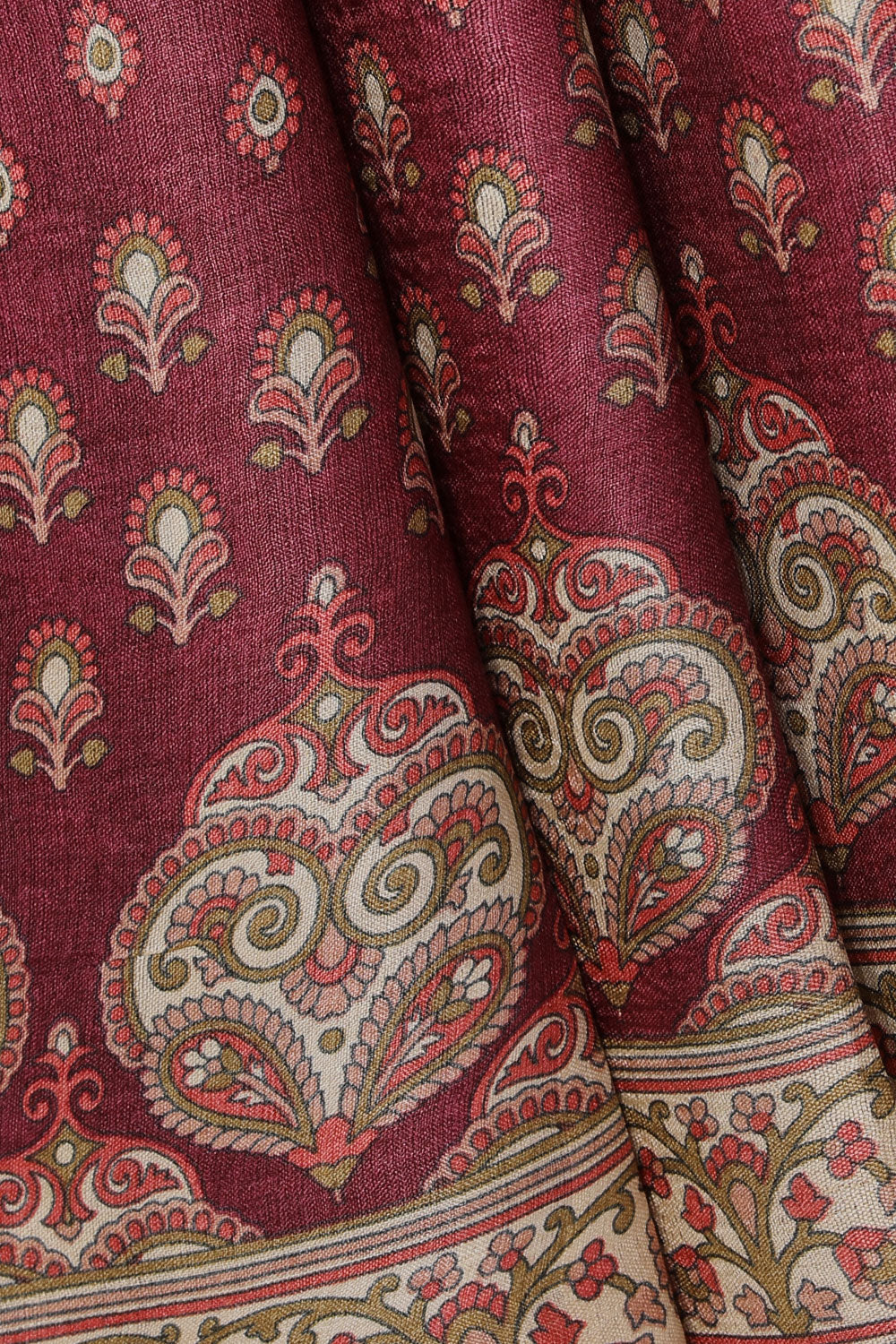 Tussar-Silk Printed Plum-Pink Saree