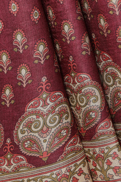 Image of Tussar-Silk Printed Plum-Pink Saree