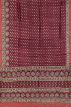 Image of Tussar-Silk Printed Plum-Pink Saree