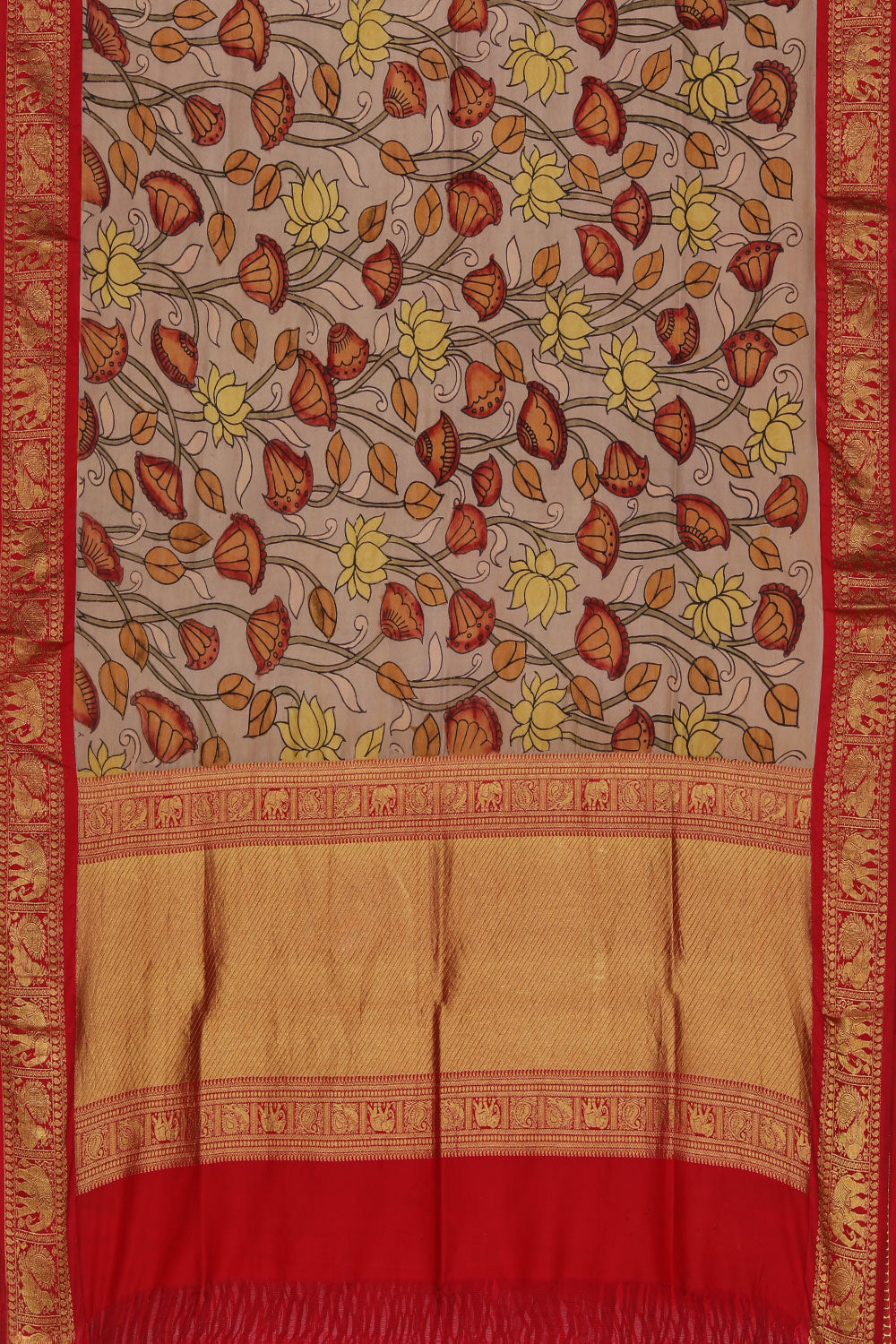 Grey Kalamkari Hand-Painted Dupatta