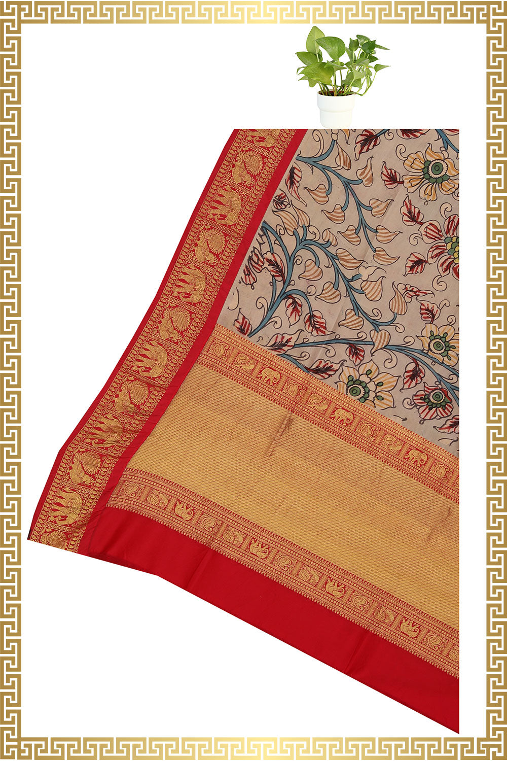 Image of Beige Kalamkari Hand-Painted Dupatta
