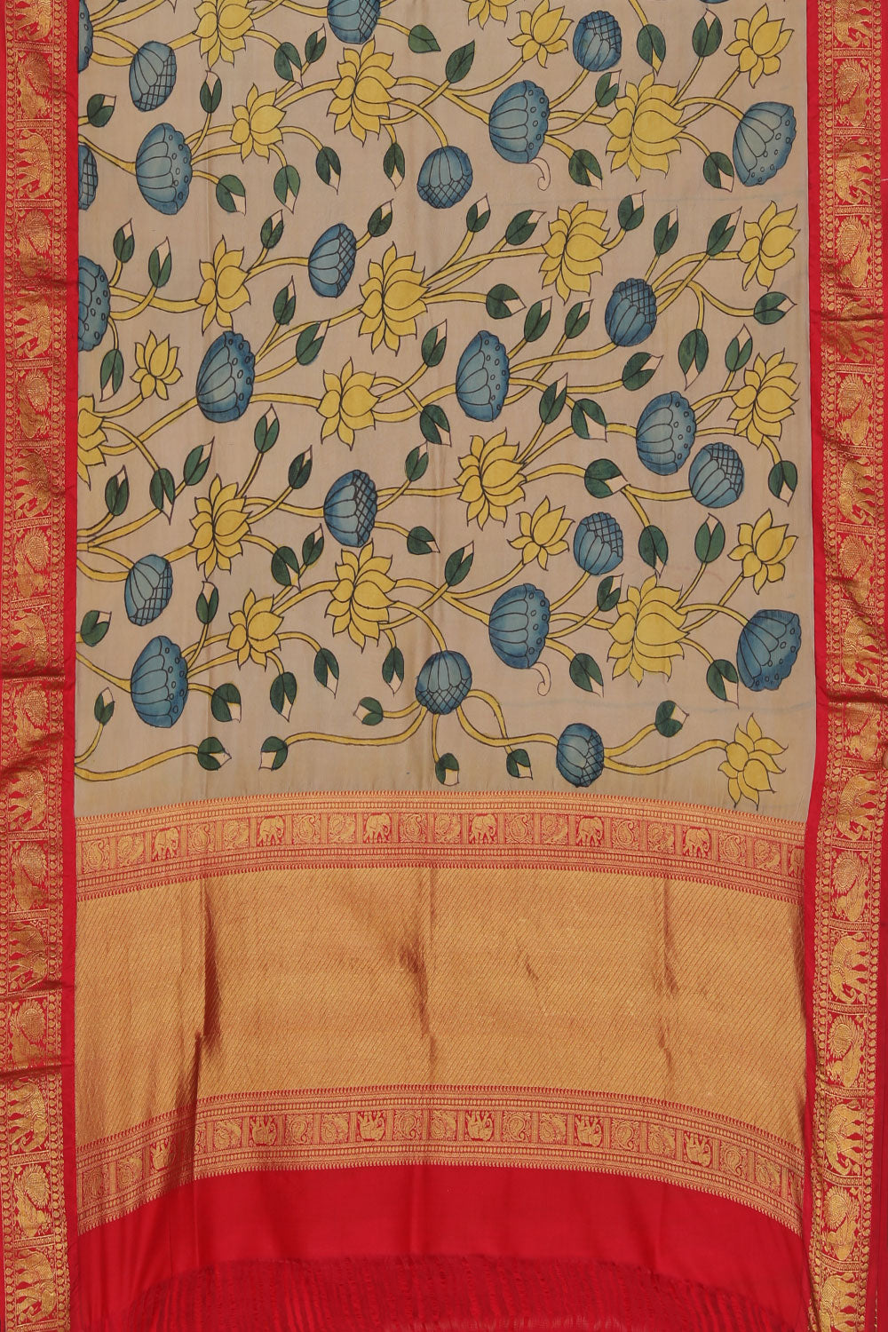 Image of Grey Kalamkari Hand-Painted Dupatta