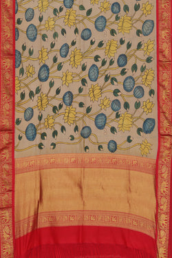 Image of Grey Kalamkari Hand-Painted Dupatta