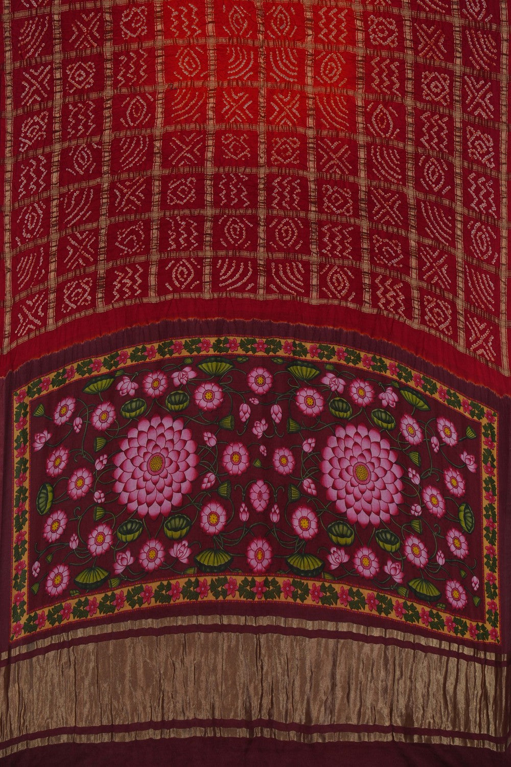 Image of Satin Bandhani Red Saree