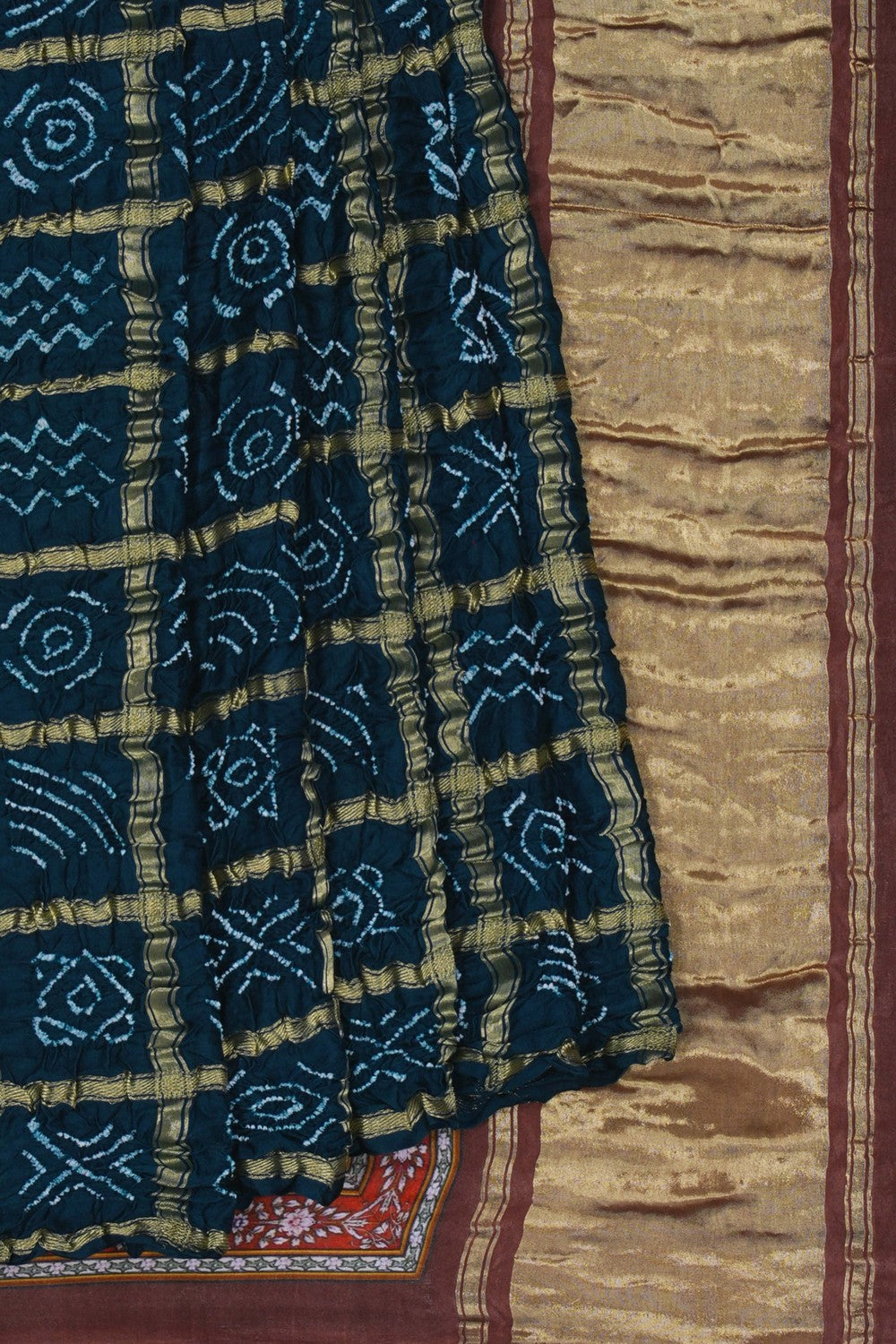 Image of Satin Bandhani Peacock Blue Saree