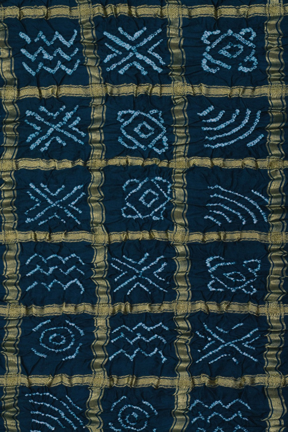 Image of Satin Bandhani Peacock Blue Saree