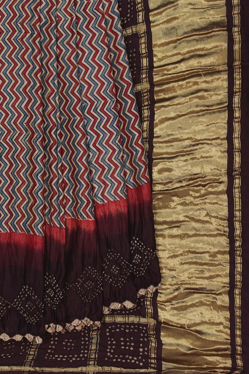 Image of Satin Bandhani A Chevron Pattern Saree