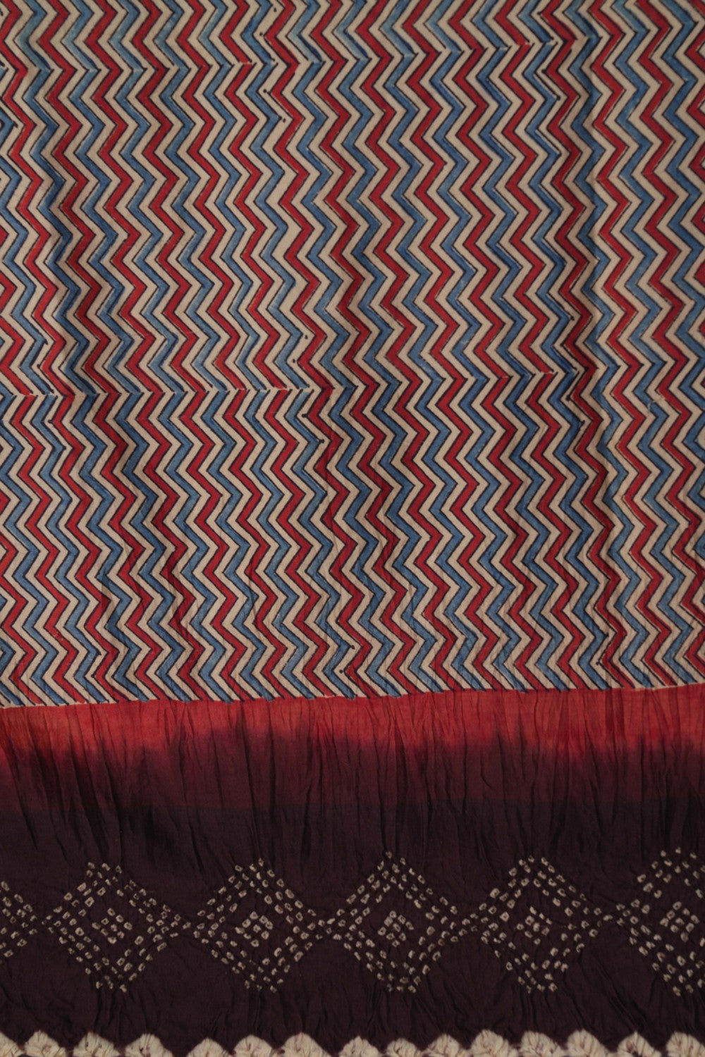 Image of Satin Bandhani A Chevron Pattern Saree