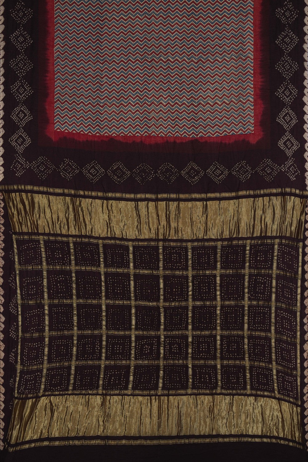 Image of Satin Bandhani A Chevron Pattern Saree