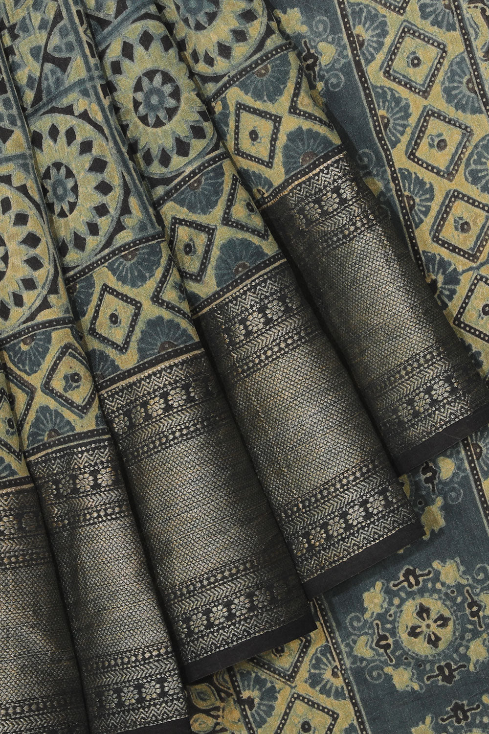 Image of Very Pretty Smoky Blue Ajrakh Print Saree