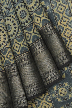 Collection of Very Pretty Smoky Blue Ajrakh Print Saree in a gallery layout