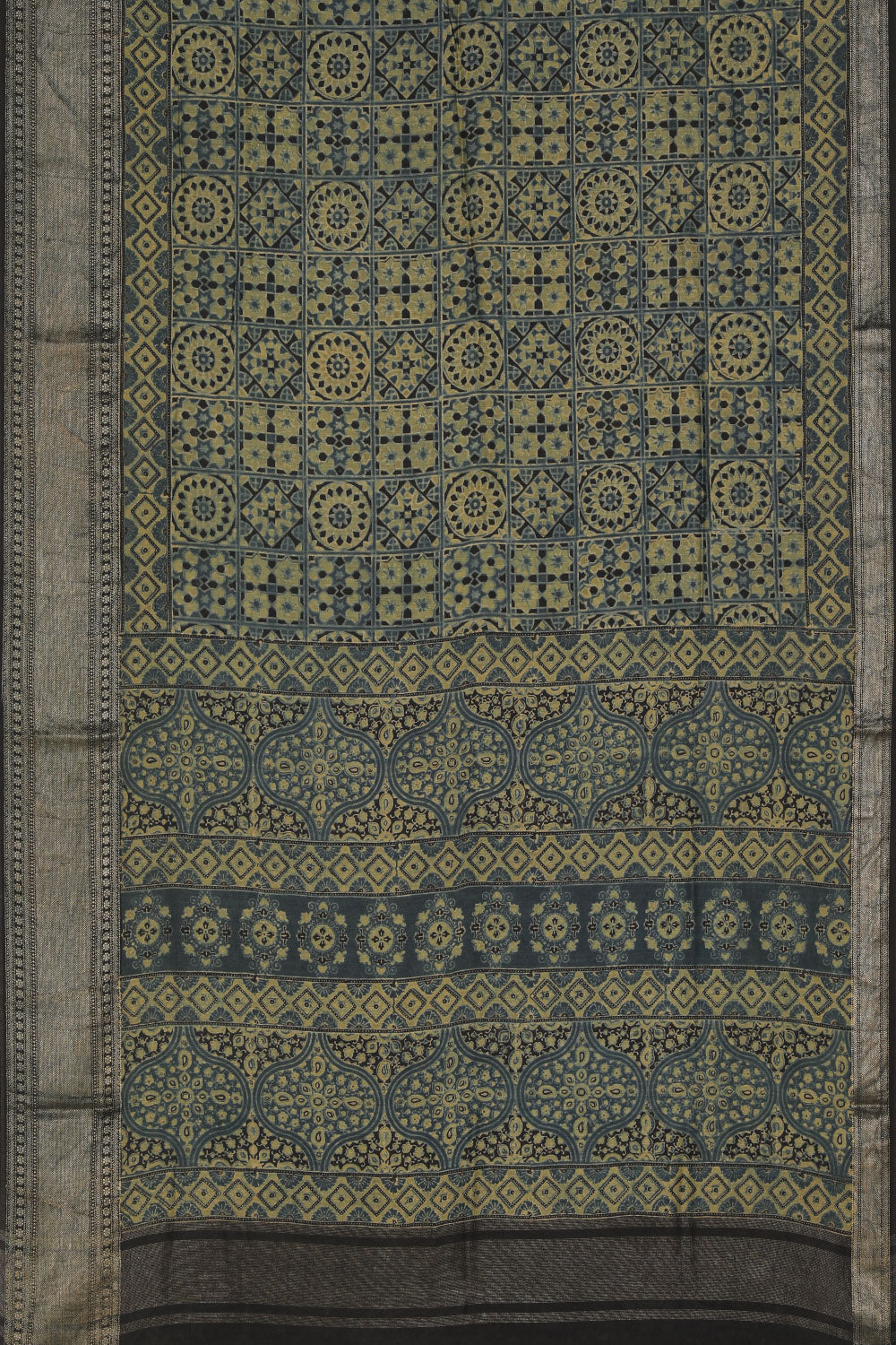 Image of Very Pretty Smoky Blue Ajrakh Print Saree