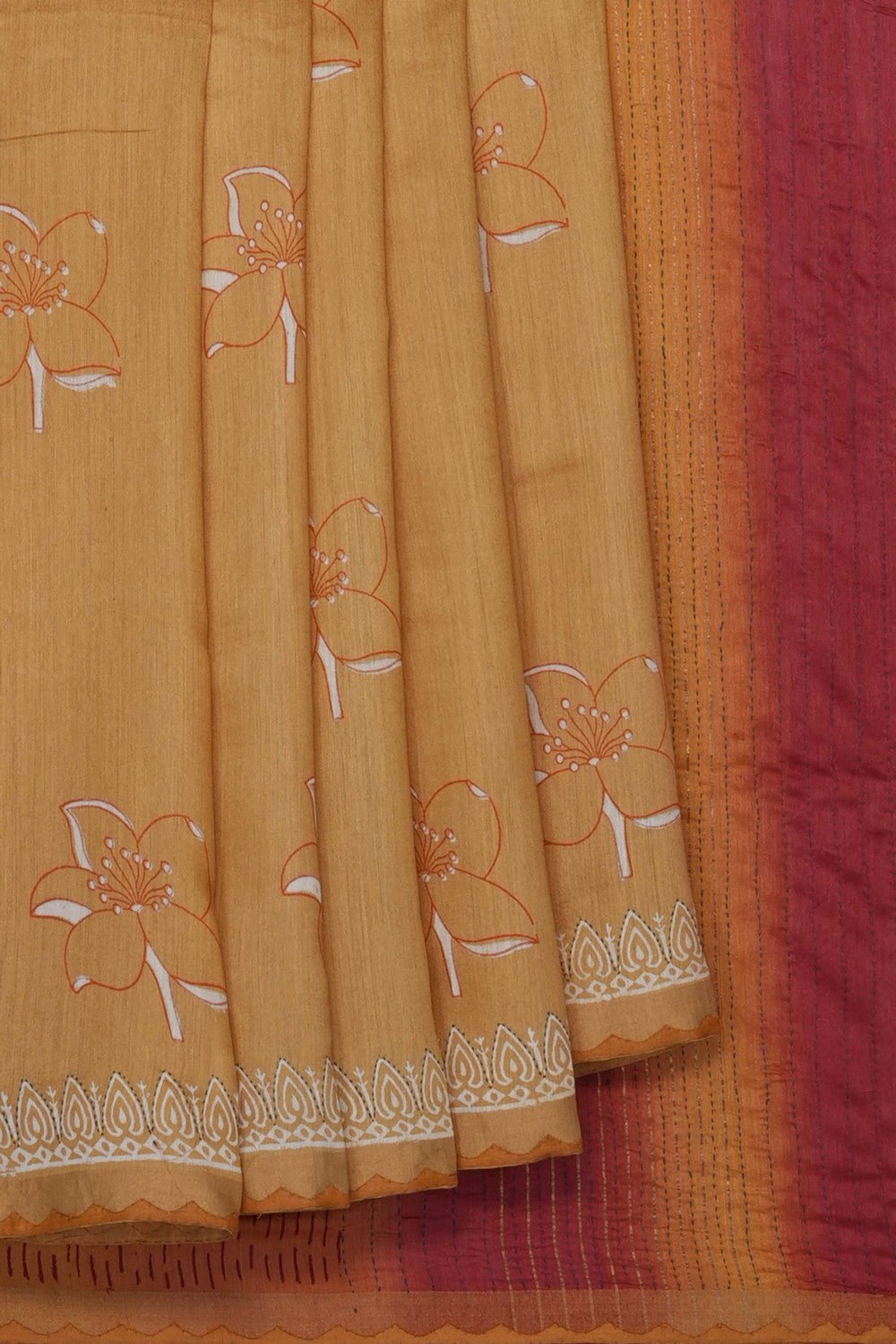 Image of Mustard Chanderi Silk Cotton Saree