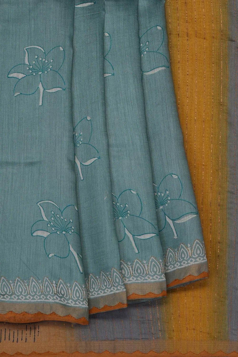 Image of Smoky Blue Chanderi Silk Cotton Saree