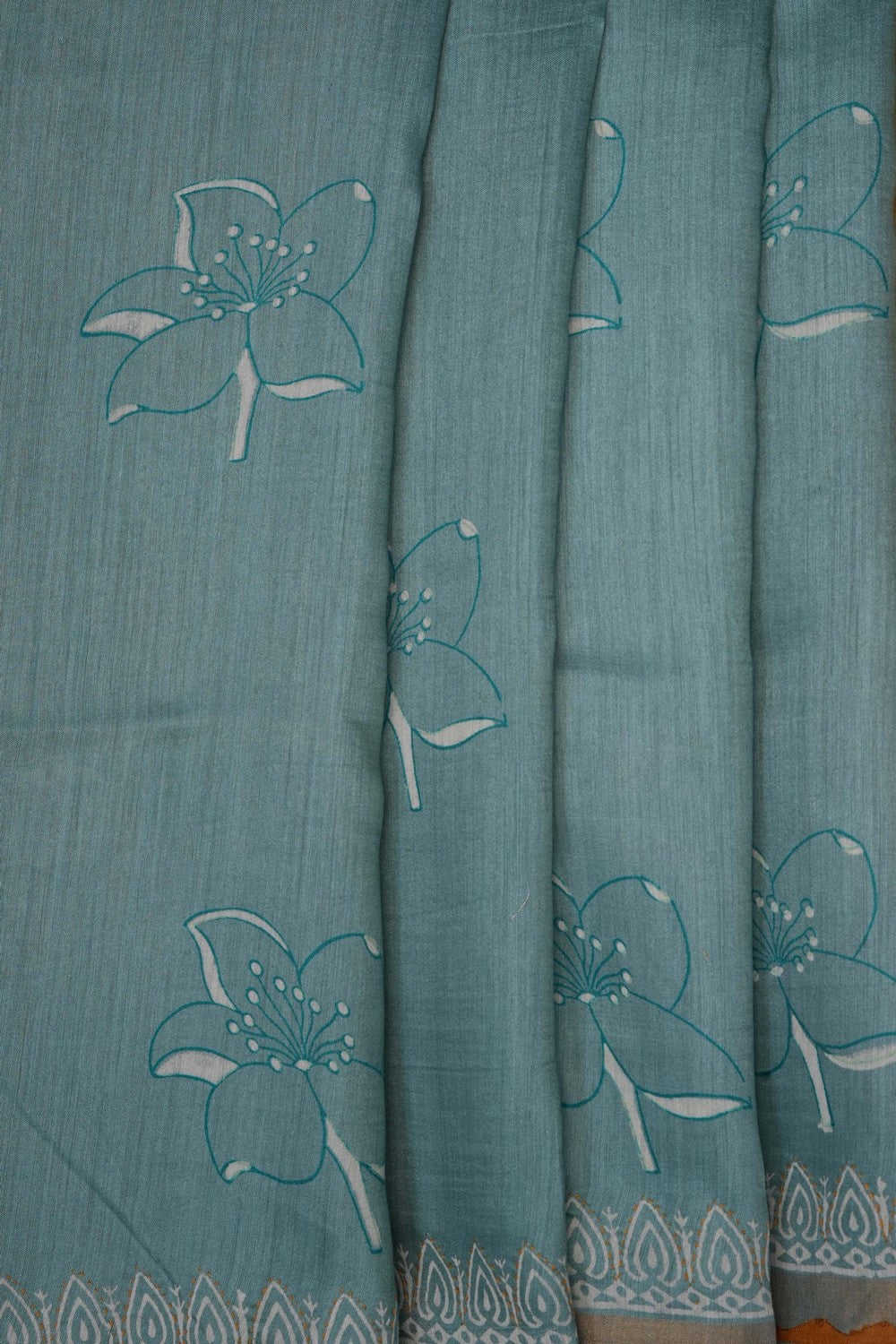 Image of Smoky Blue Chanderi Silk Cotton Saree