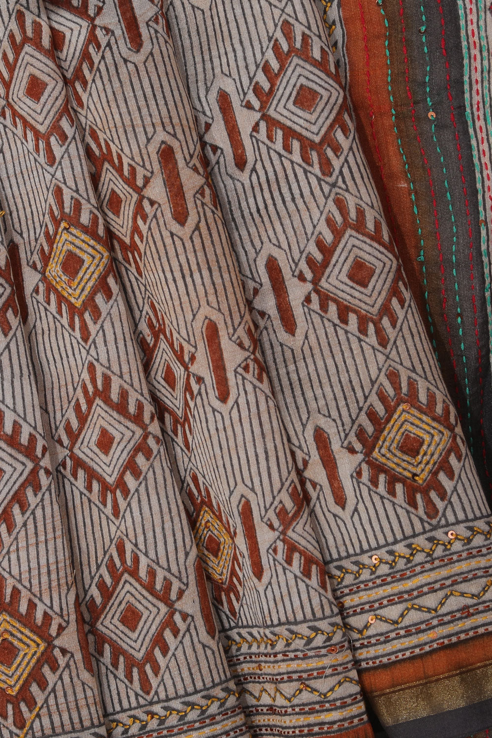 Collection of Maheshwari Kantha Embroidered Saree in a gallery layout