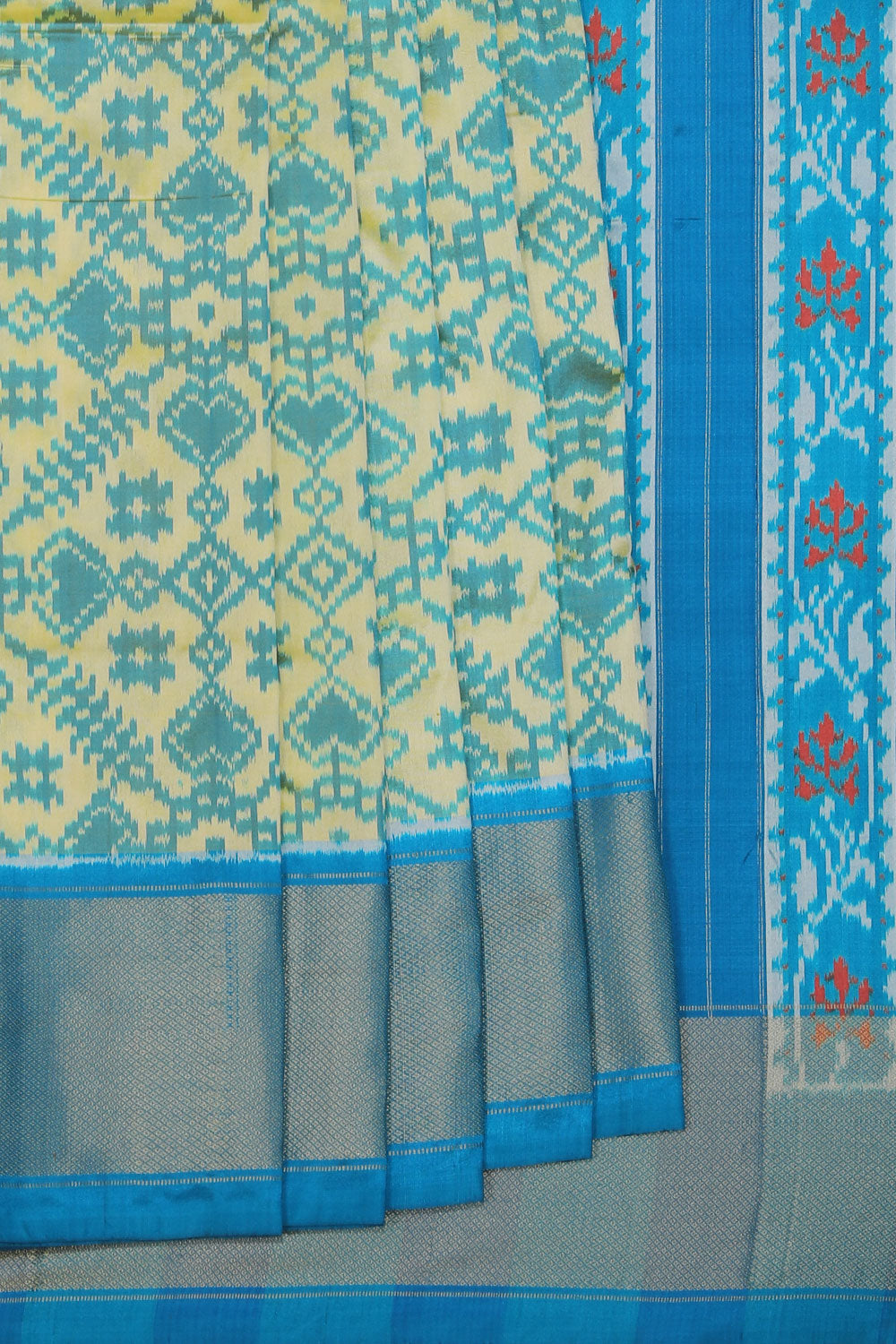 Collection of Pochampally-Silk Cream/Blue Saree in a gallery layout