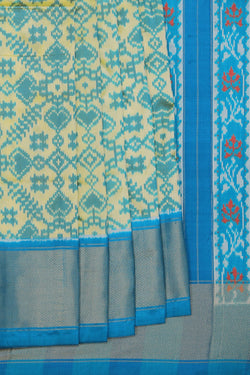 Collection of Pochampally-Silk Cream/Blue Saree in a gallery layout