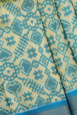 Collection of Pochampally-Silk Cream/Blue Saree in a gallery layout