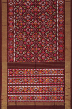 Collection of Pochampally-Silk Chocolate-Brown Saree in a gallery layout