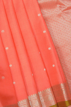 Image of Gadwal Silk Coral-Pink Saree