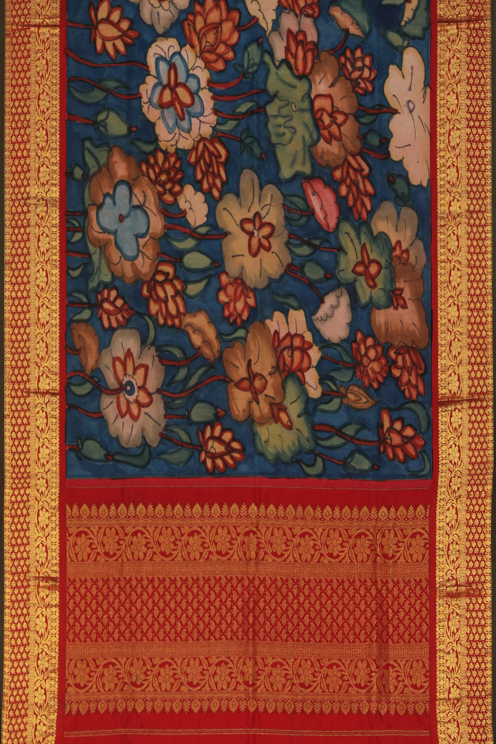 Pen Kalamkari Dupatta With Kanchi Border