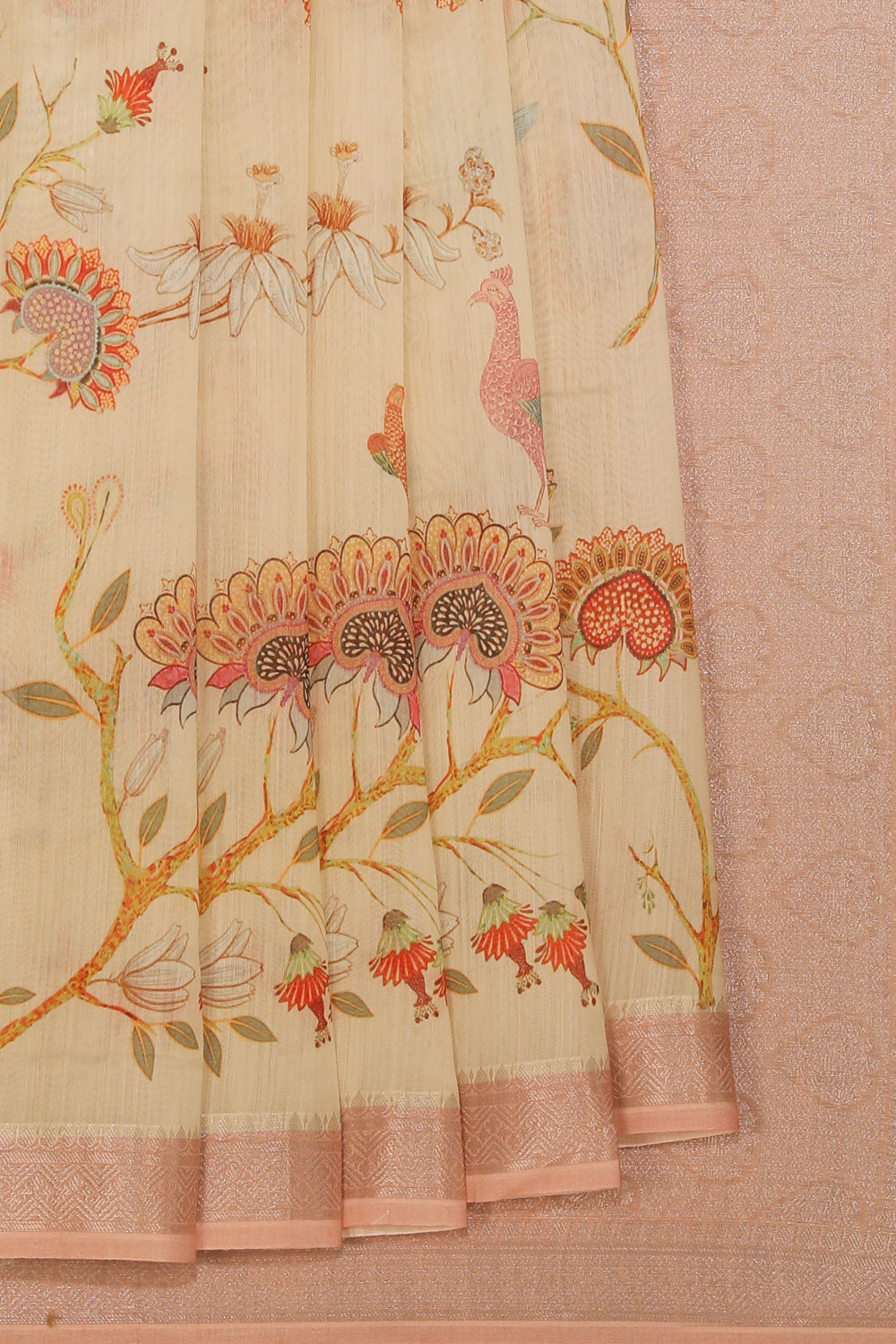 Collection of Very Pleasant Floral Print Beige Saree in a gallery layout