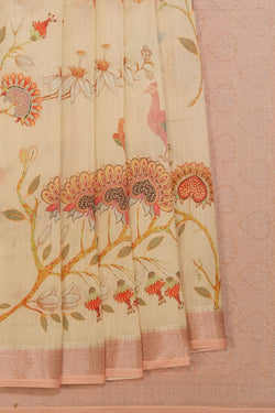 Collection of Very Pleasant Floral Print Beige Saree in a gallery layout