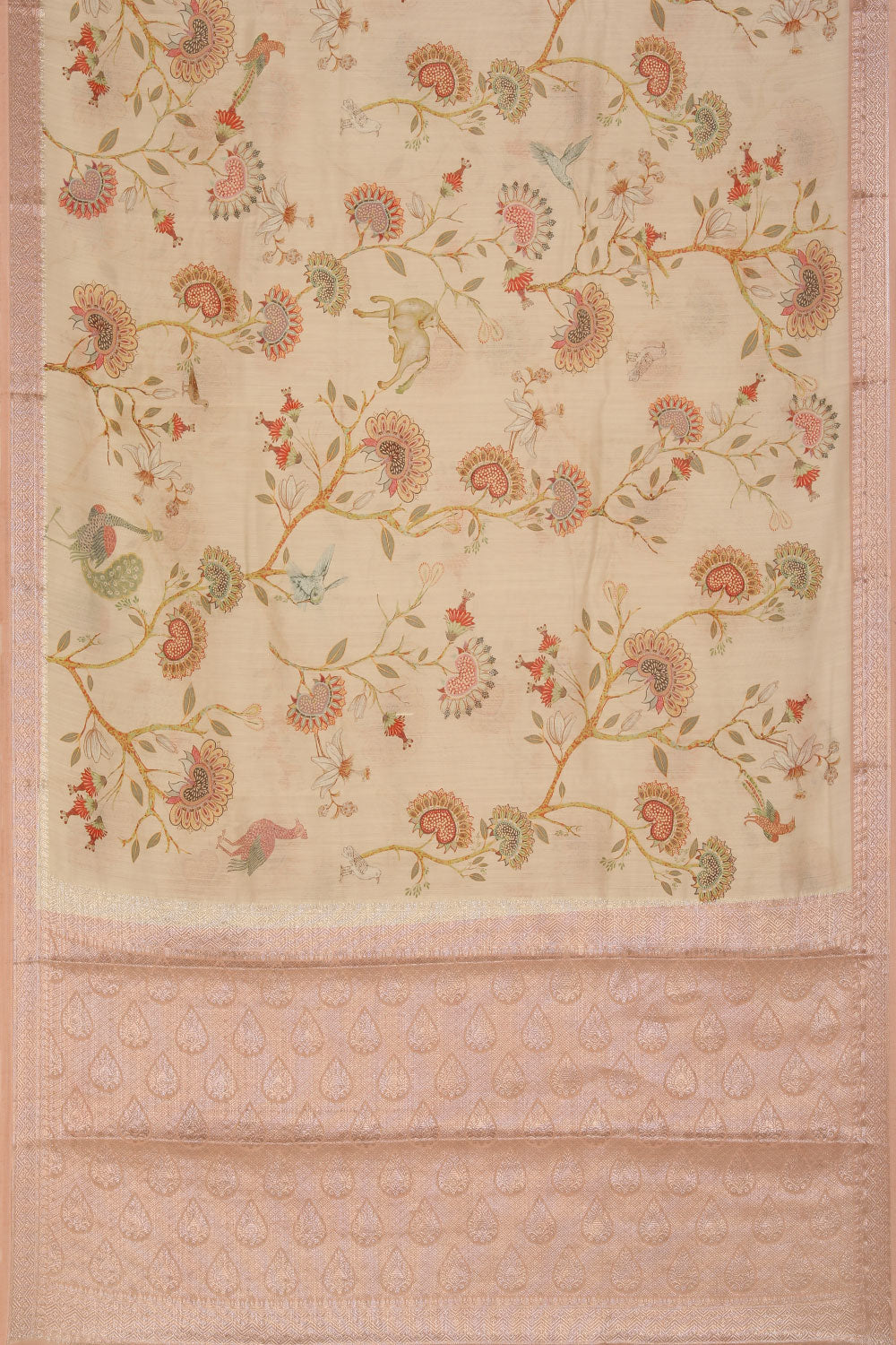 Collection of Very Pleasant Floral Print Beige Saree in a gallery layout