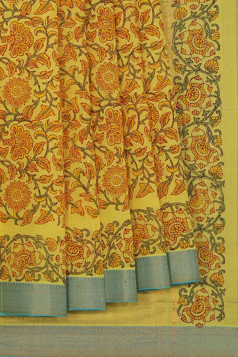 Collection of Mangalgiri Floral Printed Yellow Saree in a gallery layout