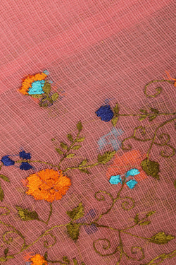 Image of Kota Embroidered Coral-Pink Dupatta