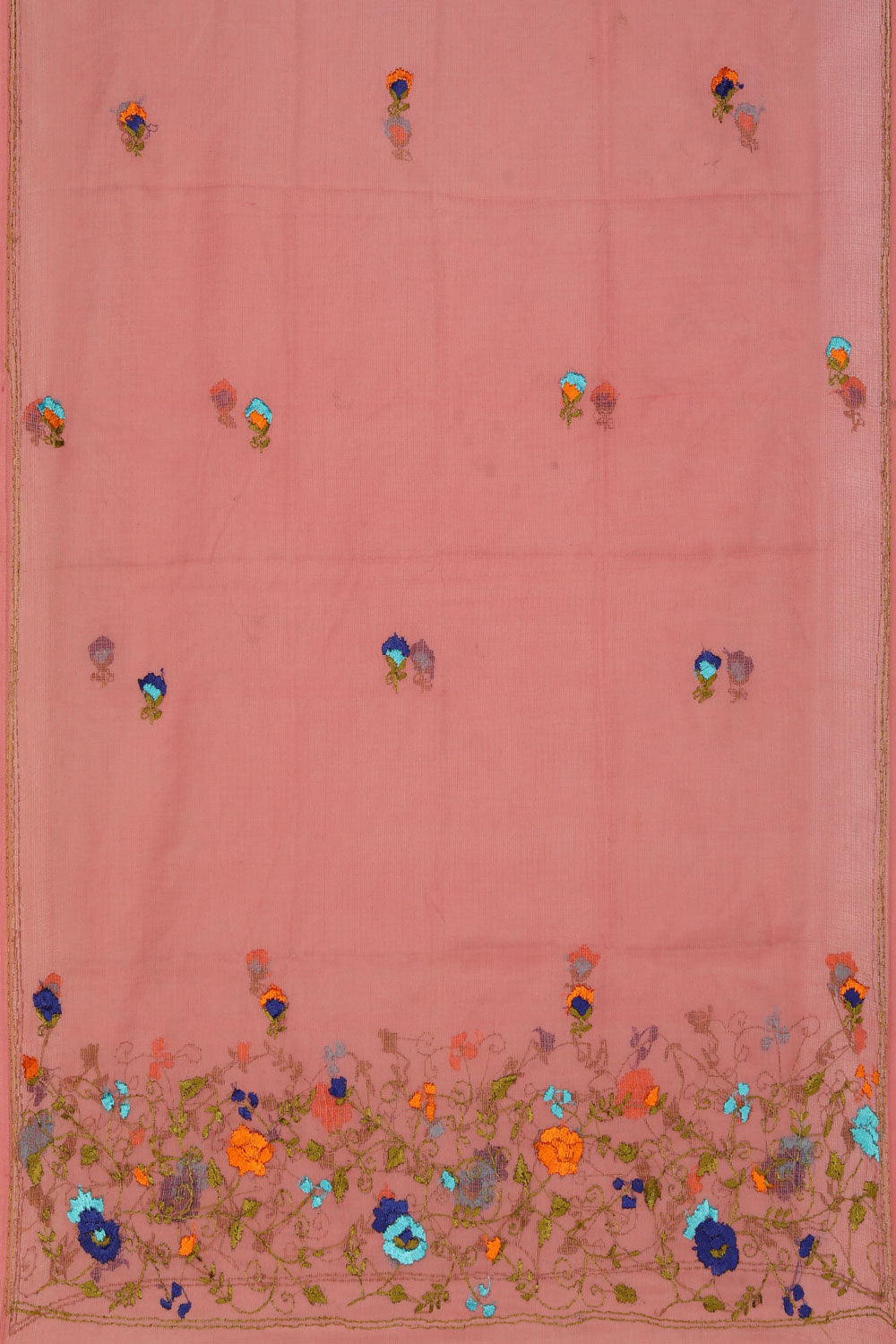 Image of Kota Embroidered Coral-Pink Dupatta