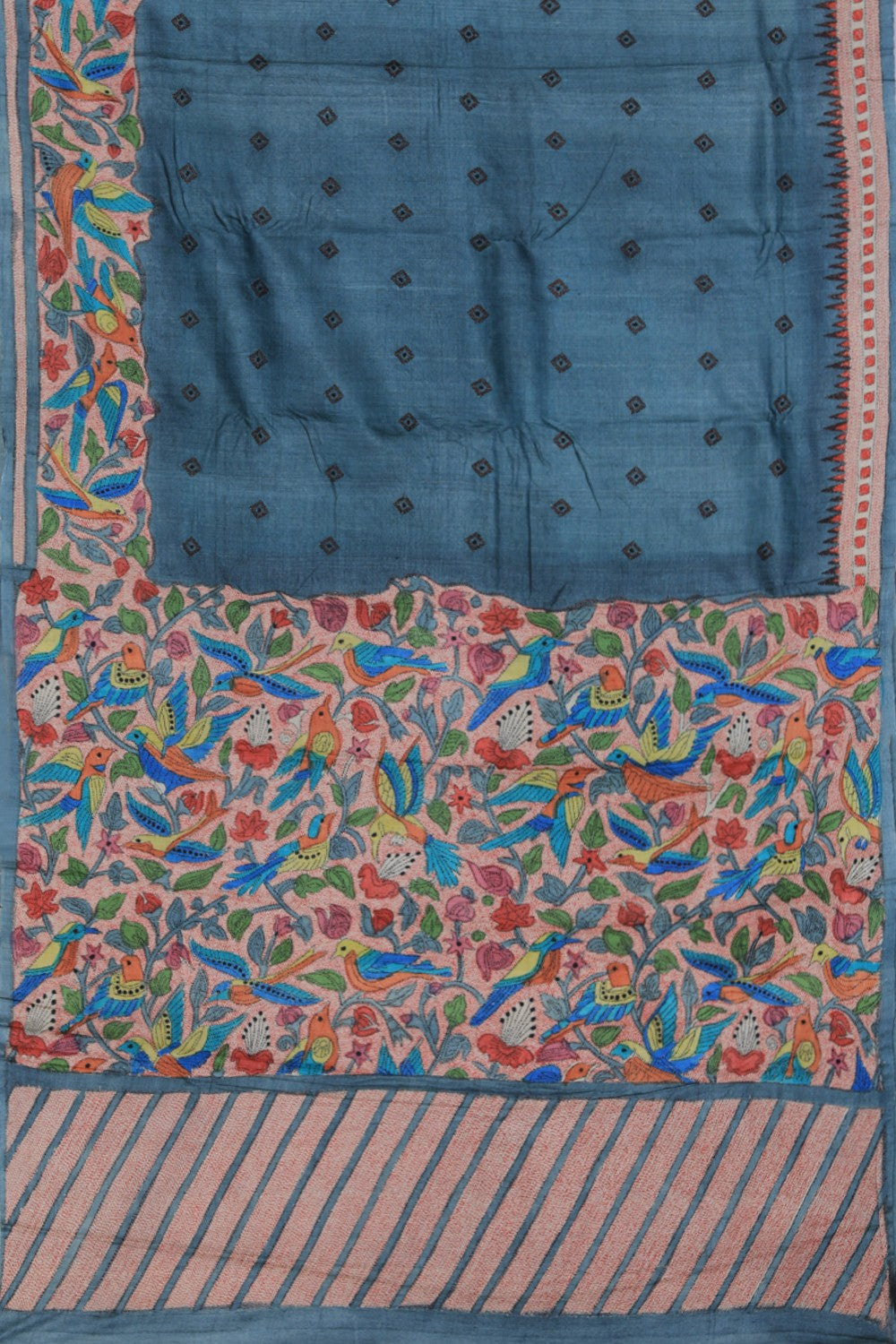 Collection of Tussar Silk Kantha Stitch Saree in a gallery layout