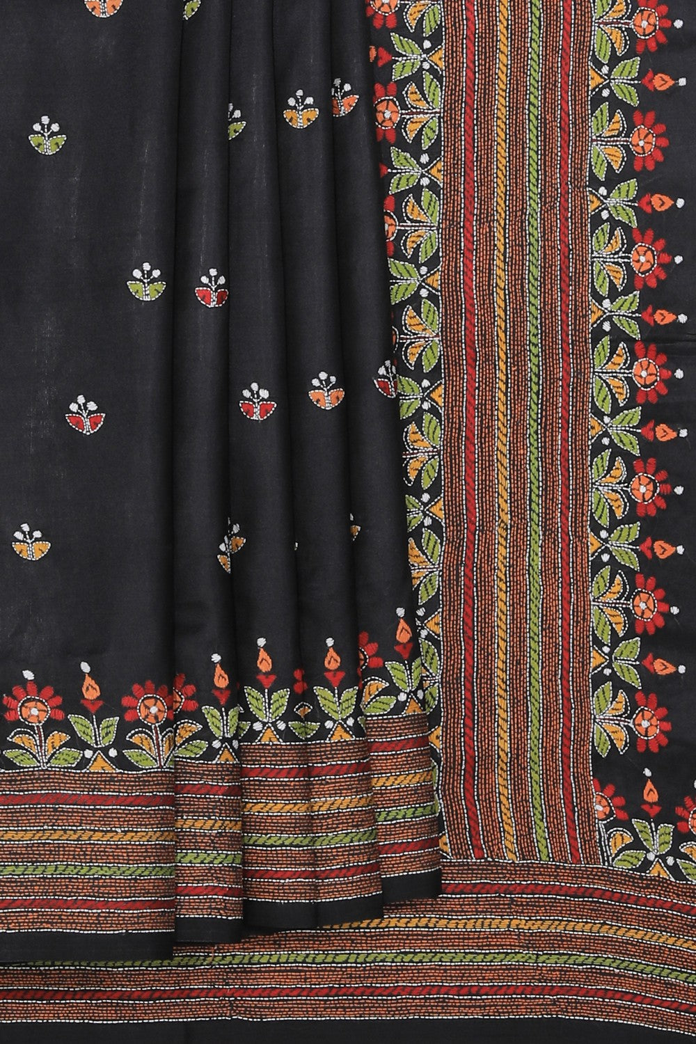 Collection of Kantha Stitch Black Saree in a gallery layout