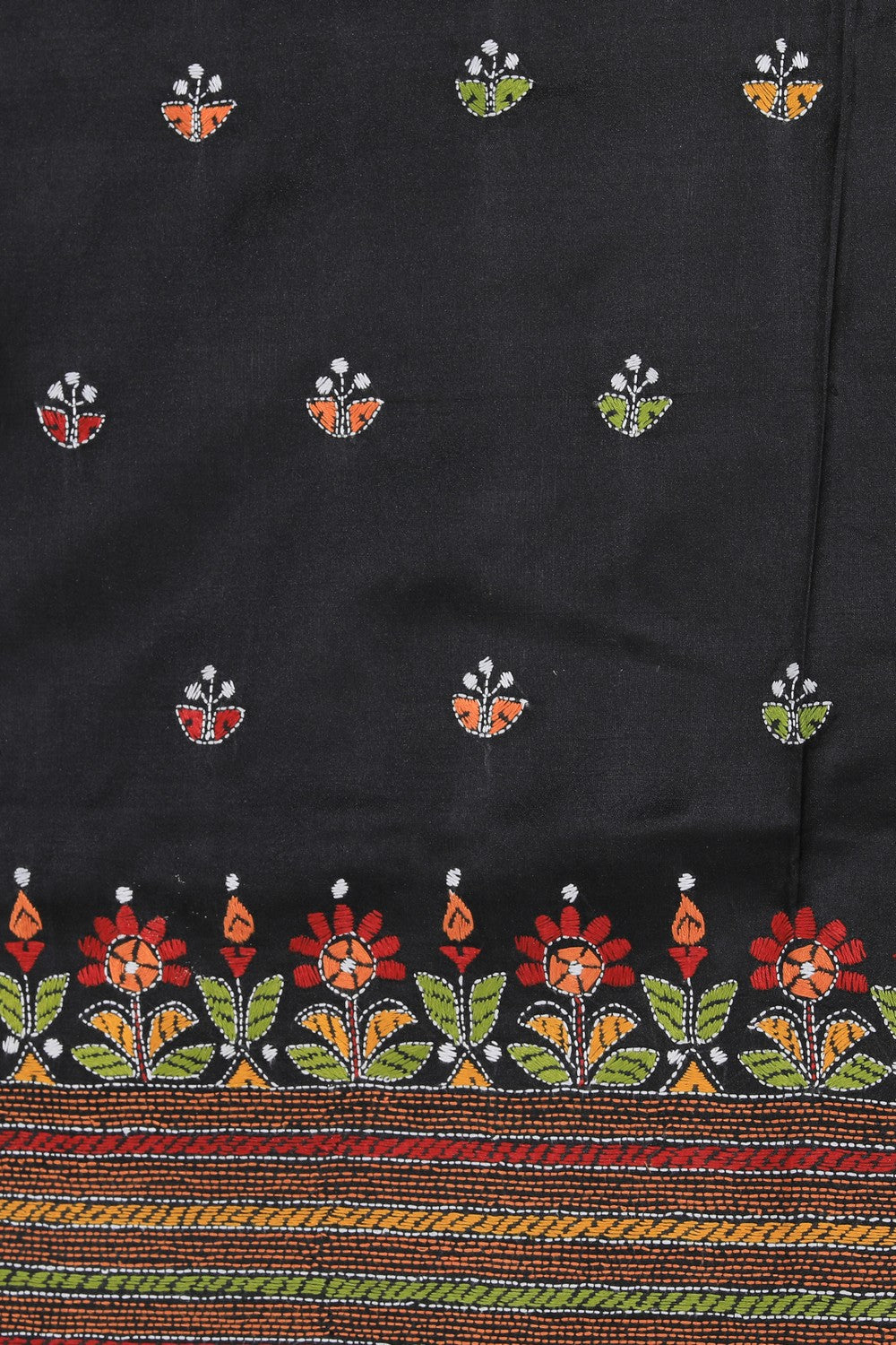 Collection of Kantha Stitch Black Saree in a gallery layout