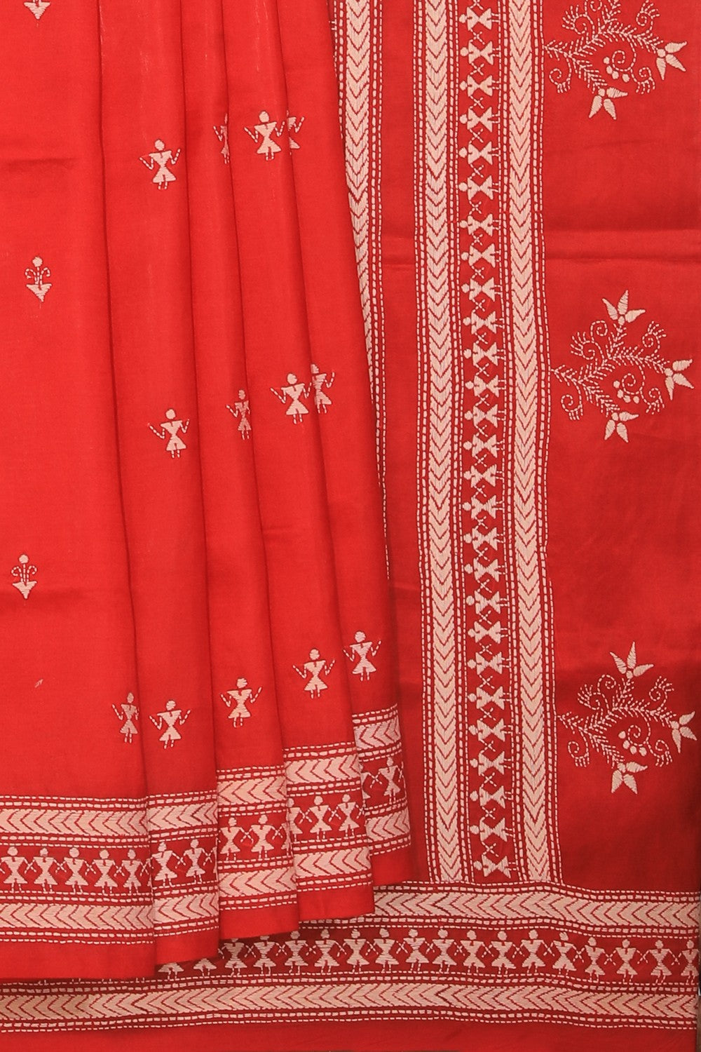 Collection of Kantha Stitch Red Saree in a gallery layout